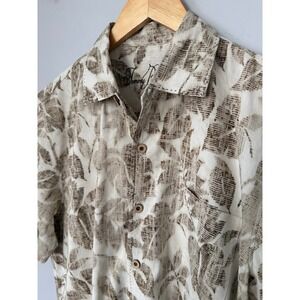 Tommy‎ Bahama Mens Silk Short Sleeve Button Up Shirt Tropical Leaf Print Size M